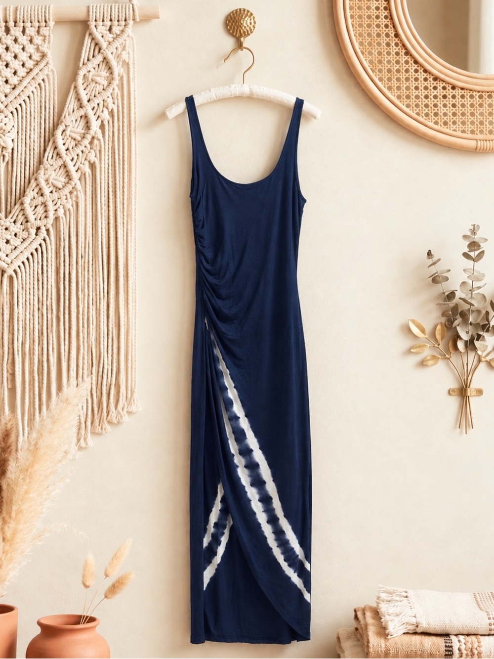 VENUS Navy Sleeveless Tie-Dye Wrap Maxi Dress